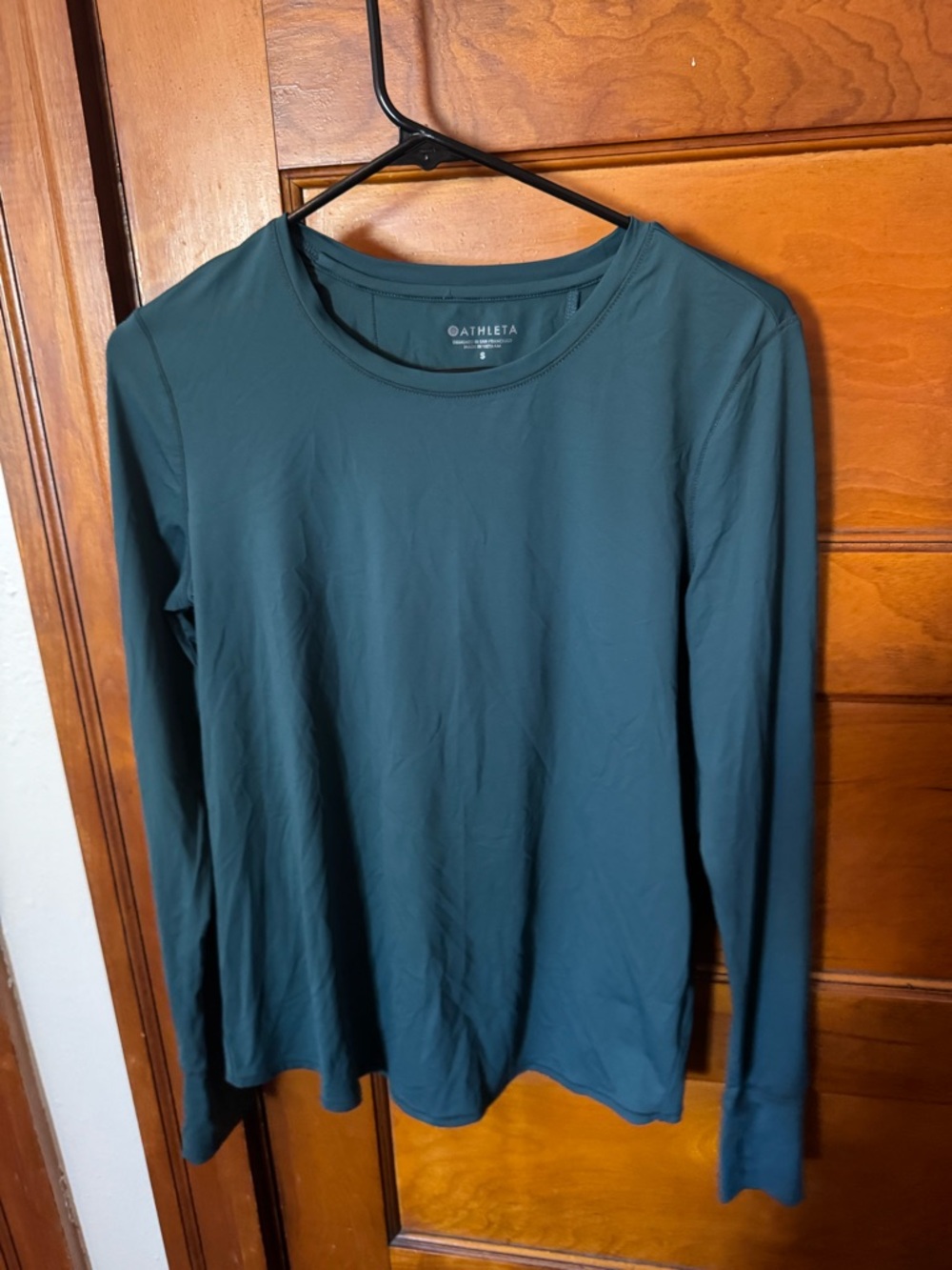 Athleta Long-Sleeve Crew Neck Shirt - Deep Teal Size Small Partial Open Back